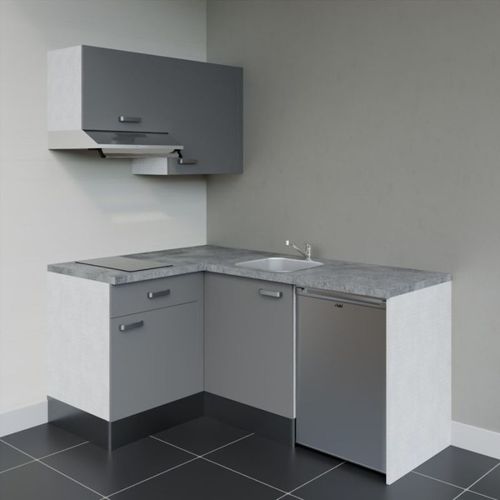 Kitchenette D'angle Ka02l-pt-façade Gris-plan Gris Béton-evier Inox-crédences Non+electro Inox