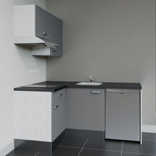 Kitchenette D'angle Ka02l-pt-façade Gris-plan Noir Texturé-evier Inox-crédences Non+electro Inox