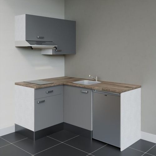 Kitchenette D'angle Ka02l-pt-façade Gris-plan Bois-evier Inox-crédences Non+electro Inox