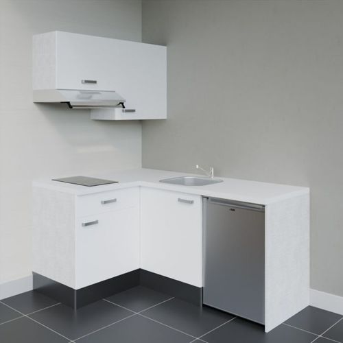 Kitchenette D'angle Ka02l-pt-façade Blanc-plan Blanc-evier Inox-crédences Non+electro Inox