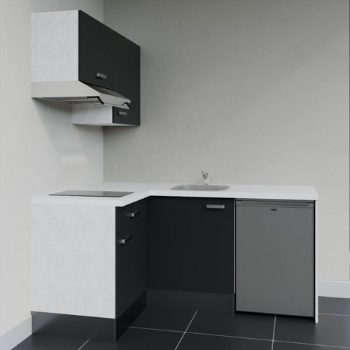 Kitchenette D'angle Ka02l-pt-façade Noir-plan Blanc-evier Inox-crédences Non+electro Inox