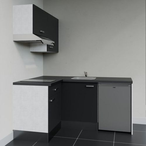 Kitchenette D'angle Ka02l-pt-façade Noir-plan Noir Texturé-evier Inox-crédences Non+electro Inox