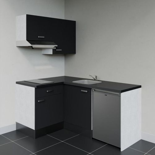 Kitchenette D'angle Ka02l-pt-façade Noir-plan Noir Texturé-evier Inox-crédences Non+electro Inox