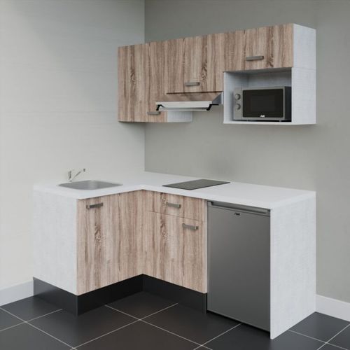 Kitchenette D'angle Ka03l-pt-façade Bois-plan Blanc-evier Inox-crédences Non+electro Inox