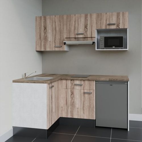 Kitchenette D'angle Ka03l-pt-façade Bois-plan Bois-evier Inox-crédences Non+electro Inox
