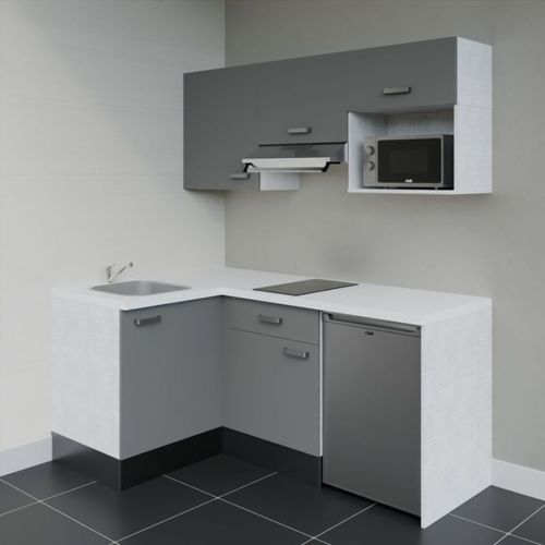 Kitchenette D'angle Ka03l-pt-façade Gris-plan Blanc-evier Inox-crédences Non+electro Inox