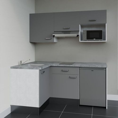 Kitchenette D'angle Ka03l-pt-façade Gris-plan Gris Béton-evier Inox-crédences Non+electro Inox