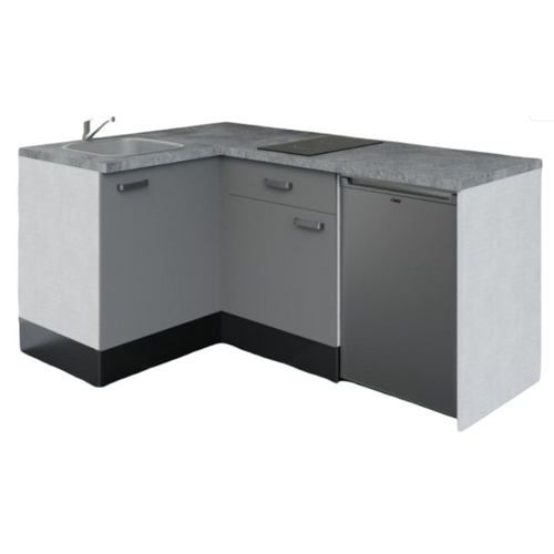 Kitchenette D'angle Ka03l-pt-façade Gris-plan Gris Béton-evier Inox-crédences Non+electro Inox