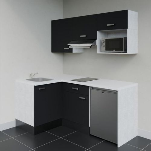 Kitchenette D'angle Ka03l-pt-façade Noir-plan Blanc-evier Inox-crédences Non+electro Inox