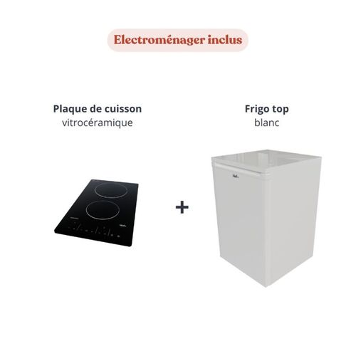 Kitchenette D'angle Ka01l-pt-façade Bois-plan Bois-evier Inox-crédences Oui+electro Blanc