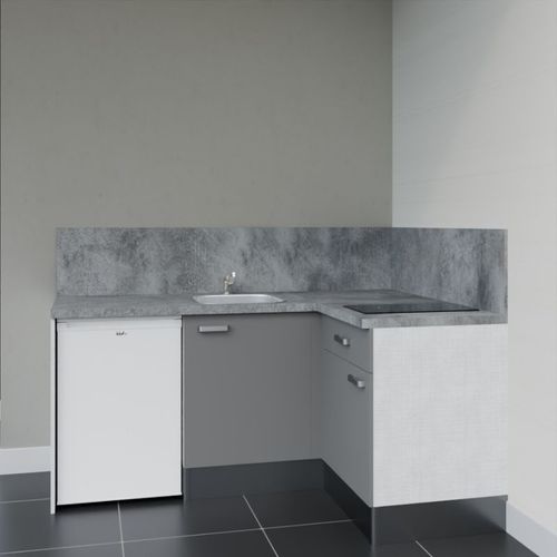 Kitchenette D'angle Ka01l-pt-façade Gris-plan Gris Béton-evier Inox-crédences Oui+electro Blanc