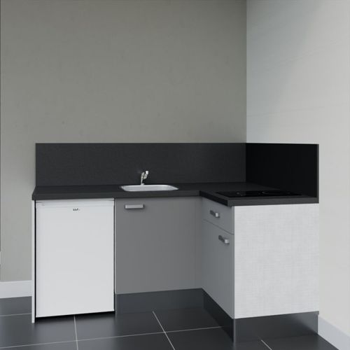 Kitchenette D'angle Ka01l-pt-façade Gris-plan Noir Texturé-evier Inox-crédences Oui+electro Blanc