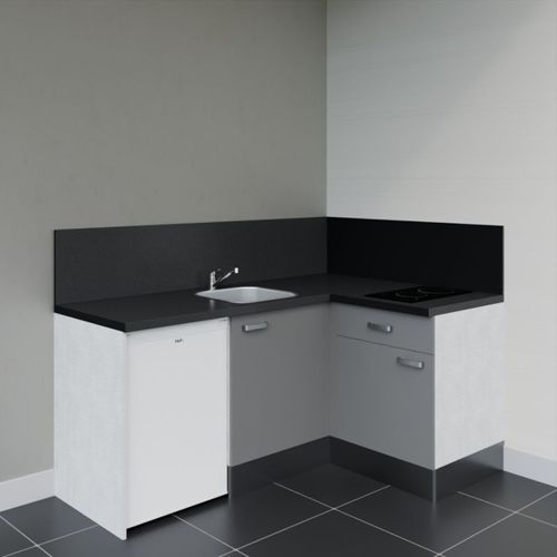 Kitchenette D'angle Ka01l-pt-façade Gris-plan Noir Texturé-evier Inox-crédences Oui+electro Blanc