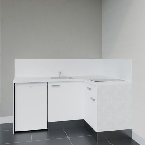 Kitchenette D'angle Ka01l-pt-façade Blanc-plan Blanc-evier Inox-crédences Oui+electro Blanc