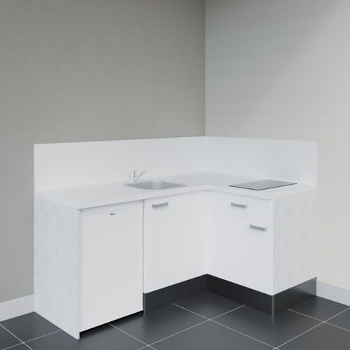 Kitchenette D'angle Ka01l-pt-façade Blanc-plan Blanc-evier Inox-crédences Oui+electro Blanc