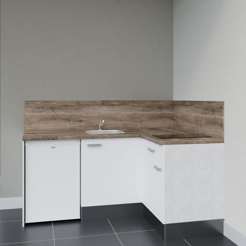 Kitchenette D'angle Ka01l-pt-façade Blanc-plan Bois-evier Inox-crédences Oui+electro Blanc