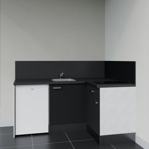 Kitchenette D'angle Ka01l-pt-façade Noir-plan Noir Texturé-evier Inox-crédences Oui+electro Blanc