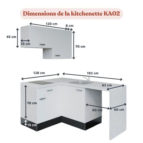 Kitchenette D'angle Ka02l-pt-façade Gris-plan Gris Béton-evier Inox-crédences Oui+electro Blanc