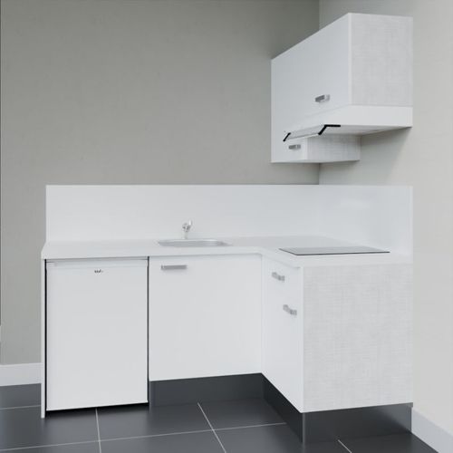 Kitchenette D'angle Ka02l-pt-façade Blanc-plan Blanc-evier Inox-crédences Oui+electro Blanc