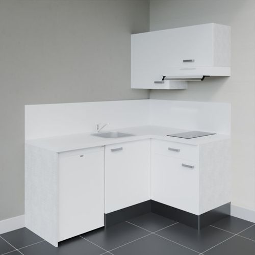 Kitchenette D'angle Ka02l-pt-façade Blanc-plan Blanc-evier Inox-crédences Oui+electro Blanc
