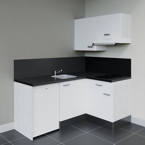 Kitchenette D'angle Ka02l-pt-façade Blanc-plan Noir Texturé-evier Inox-crédences Oui+electro Blanc