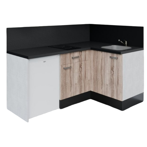 Kitchenette D'angle Ka03l-pt-façade Bois-plan Noir Texturé-evier Inox-crédences Oui+electro Blanc