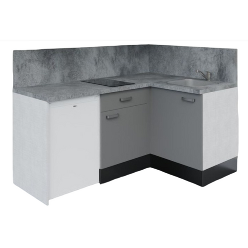 Kitchenette D'angle Ka03l-pt-façade Gris-plan Gris Béton-evier Inox-crédences Oui+electro Blanc