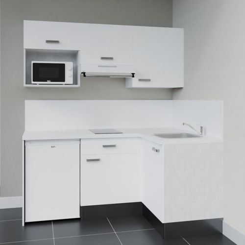 Kitchenette D'angle Ka03l-pt-façade Blanc-plan Blanc-evier Inox-crédences Oui+electro Blanc