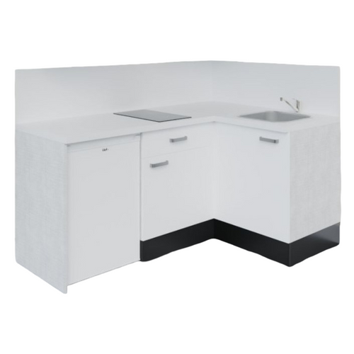 Kitchenette D'angle Ka03l-pt-façade Blanc-plan Blanc-evier Inox-crédences Oui+electro Blanc