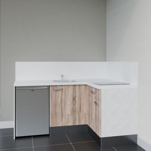 Kitchenette D'angle Ka01l-pt-façade Bois-plan Blanc-evier Inox-crédences Oui+electro Inox