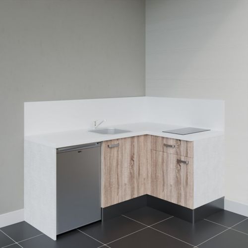 Kitchenette D'angle Ka01l-pt-façade Bois-plan Blanc-evier Inox-crédences Oui+electro Inox