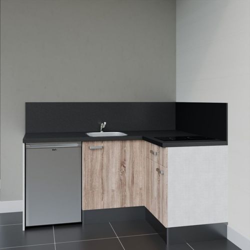 Kitchenette D'angle Ka01l-pt-façade Bois-plan Noir Texturé-evier Inox-crédences Oui+electro Inox