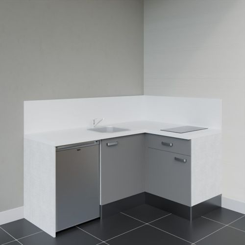 Kitchenette D'angle Ka01l-pt-façade Gris-plan Blanc-evier Inox-crédences Oui+electro Inox