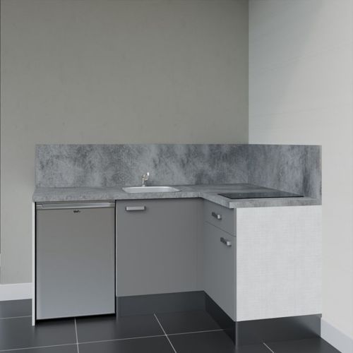 Kitchenette D'angle Ka01l-pt-façade Gris-plan Gris Béton-evier Inox-crédences Oui+electro Inox