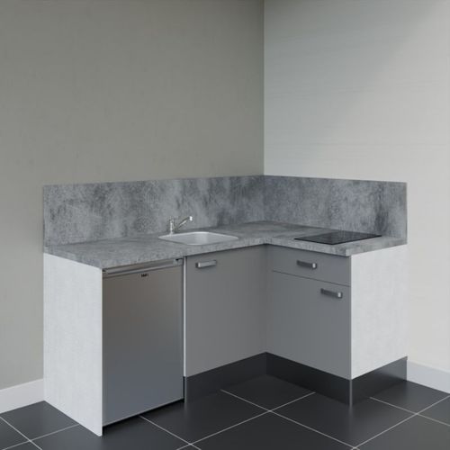 Kitchenette D'angle Ka01l-pt-façade Gris-plan Gris Béton-evier Inox-crédences Oui+electro Inox