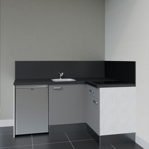 Kitchenette D'angle Ka01l-pt-façade Gris-plan Noir Texturé-evier Inox-crédences Oui+electro Inox
