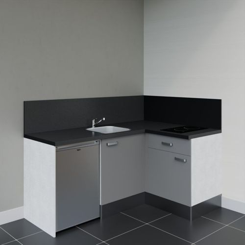 Kitchenette D'angle Ka01l-pt-façade Gris-plan Noir Texturé-evier Inox-crédences Oui+electro Inox