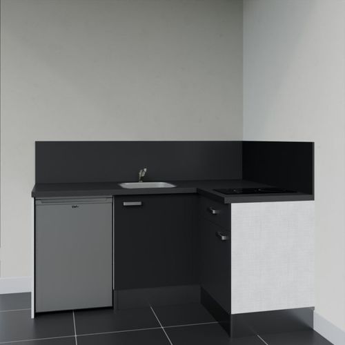 Kitchenette D'angle Ka01l-pt-façade Noir-plan Noir Texturé-evier Inox-crédences Oui+electro Inox