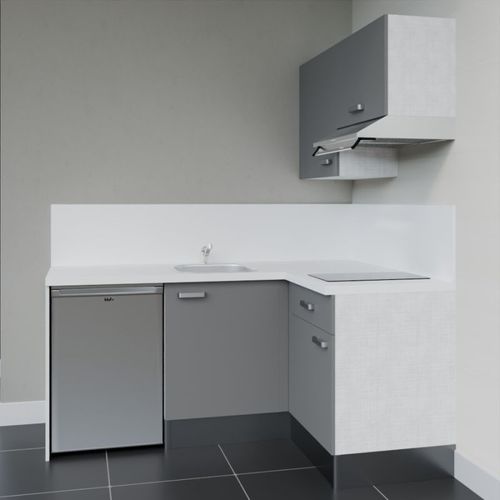 Kitchenette D'angle Ka02l-pt-façade Gris-plan Blanc-evier Inox-crédences Oui+electro Inox
