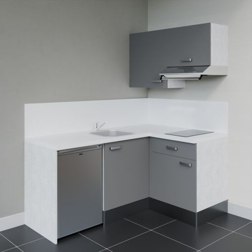 Kitchenette D'angle Ka02l-pt-façade Gris-plan Blanc-evier Inox-crédences Oui+electro Inox