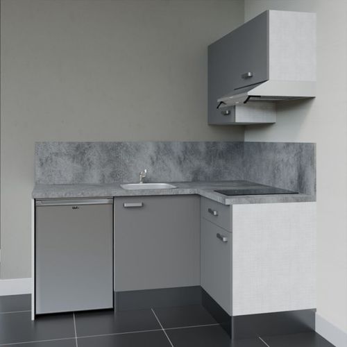 Kitchenette D'angle Ka02l-pt-façade Gris-plan Gris Béton-evier Inox-crédences Oui+electro Inox