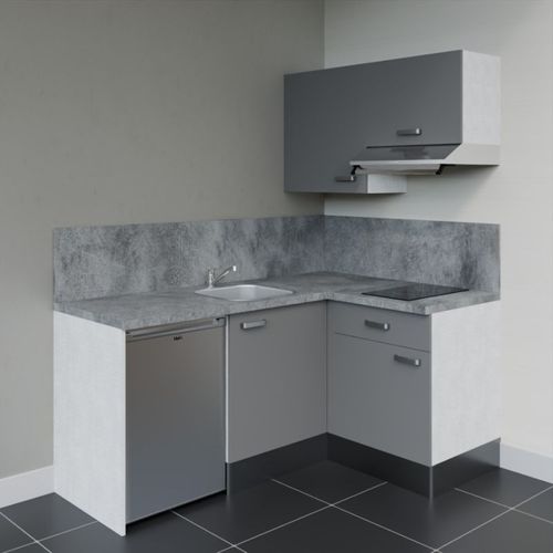 Kitchenette D'angle Ka02l-pt-façade Gris-plan Gris Béton-evier Inox-crédences Oui+electro Inox