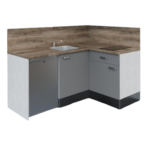 Kitchenette D'angle Ka02l-pt-façade Gris-plan Bois-evier Inox-crédences Oui+electro Inox