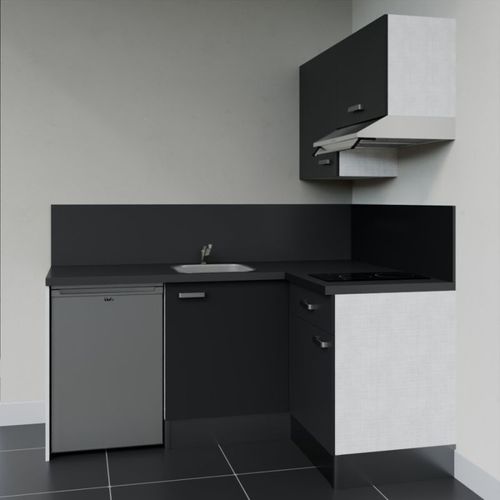 Kitchenette D'angle Ka02l-pt-façade Noir-plan Noir Texturé-evier Inox-crédences Oui+electro Inox