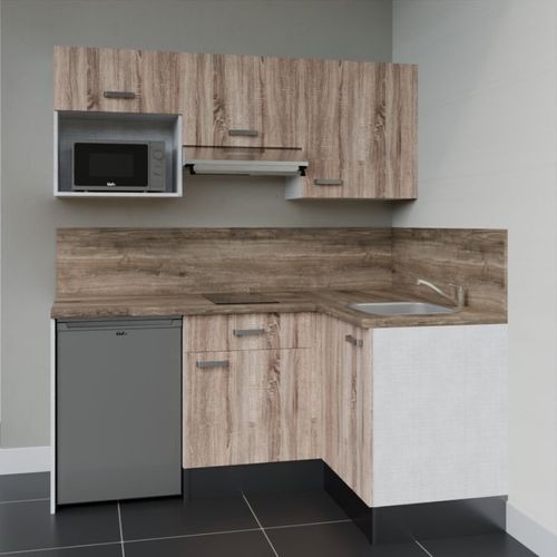 Kitchenette D'angle Ka03l-pt-façade Bois-plan Bois-evier Inox-crédences Oui+electro Inox