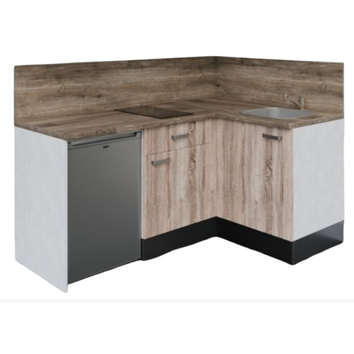 Kitchenette D'angle Ka03l-pt-façade Bois-plan Bois-evier Inox-crédences Oui+electro Inox