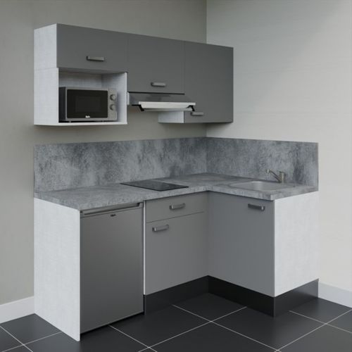 Kitchenette D'angle Ka03l-pt-façade Gris-plan Gris Béton-evier Inox-crédences Oui+electro Inox