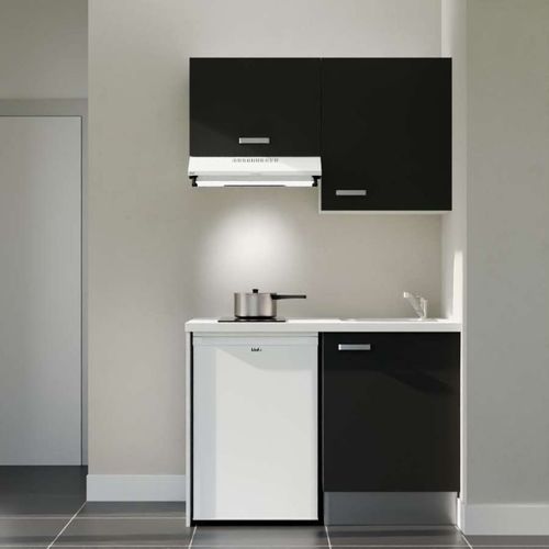 Kitchenette K01l-pt - 120 Cm-façade Noir-plan Blanc-evier Inox-crédences Non+electro Blanc