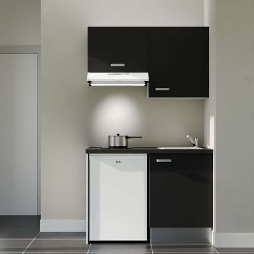Kitchenette K01l-pt - 120 Cm-façade Noir-plan Noir Texturé-evier Inox-crédences Non+electro Blanc