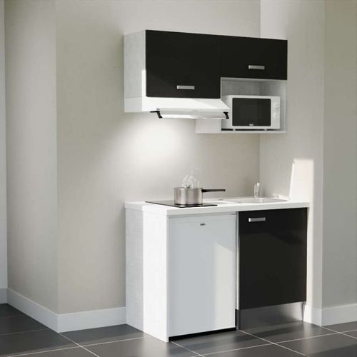 Kitchenette K02l-pt - 120 Cm-façade Noir-plan Blanc-evier Inox-crédences Non+electro Blanc